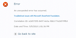 screenshot of error message