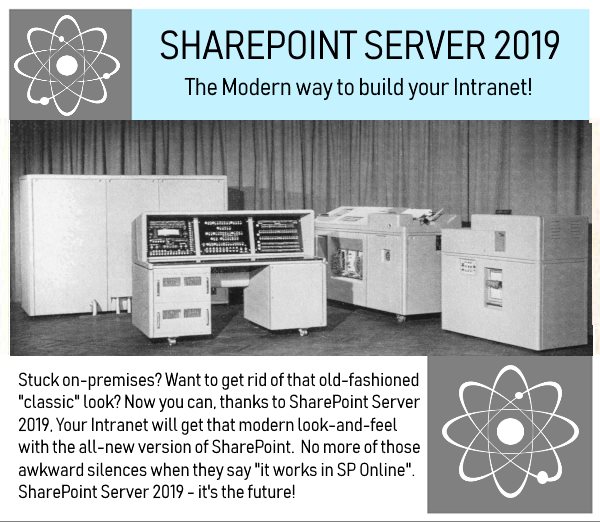 humorous fake 1950's style ad for SharePoint 2019