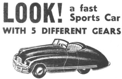 1950s ad for a sports car with five gears