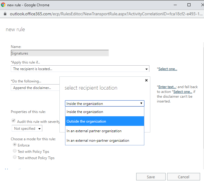 Setting condition to recipient outside organization