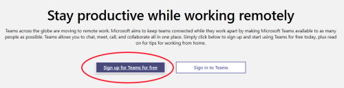 Teams sign-up option